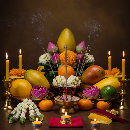 Flowers and offerings at the shrine